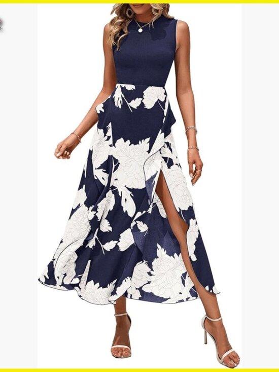 Dresses & Skirts - Floral Ruffle Midi Dress Sleeveless A-Line Boho Wedding Guest Party